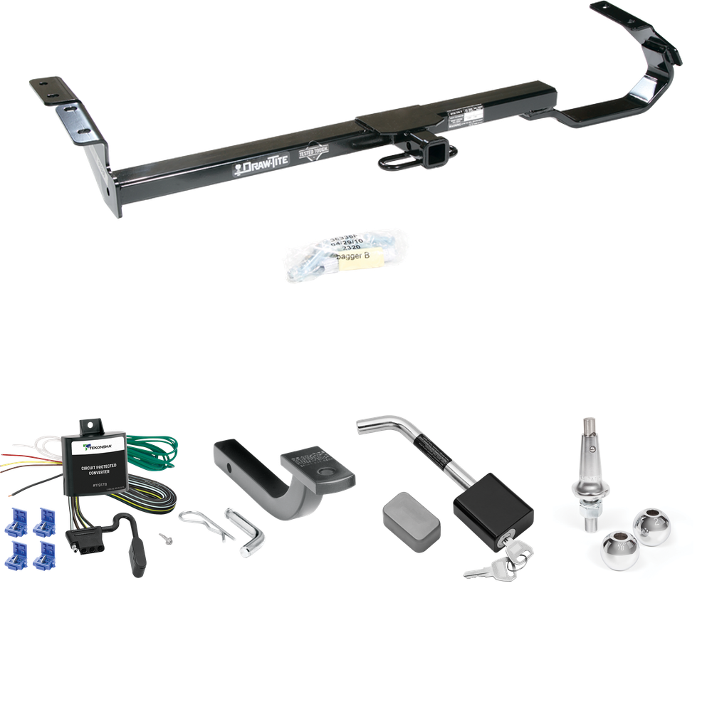 Se adapta al paquete de enganche de remolque Toyota Solara 1999-2003 con arnés de cableado de 4 planos + barra de tracción + bolas intercambiables de 1-7/8" y 2" + bloqueo de enganche de Draw-Tite