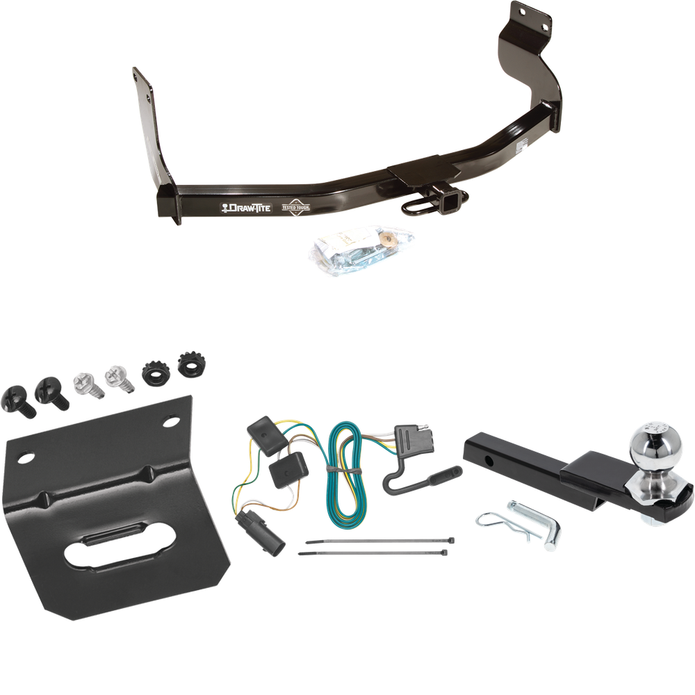 Fits 2008-2011 Mazda Tribute Trailer Hitch Tow PKG w/ 4-Flat Wiring Harness + Interlock Starter Kit w/ 2" Ball 1-1/4" Drop 3/4" Rise + Wiring Bracket (For w/Factory Tow Package Models) By Draw-Tite