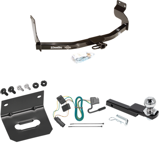 Fits 2008-2011 Mazda Tribute Trailer Hitch Tow PKG w/ 4-Flat Wiring Harness + Interlock Starter Kit w/ 2" Ball 1-1/4" Drop 3/4" Rise + Wiring Bracket (For w/Factory Tow Package Models) By Draw-Tite