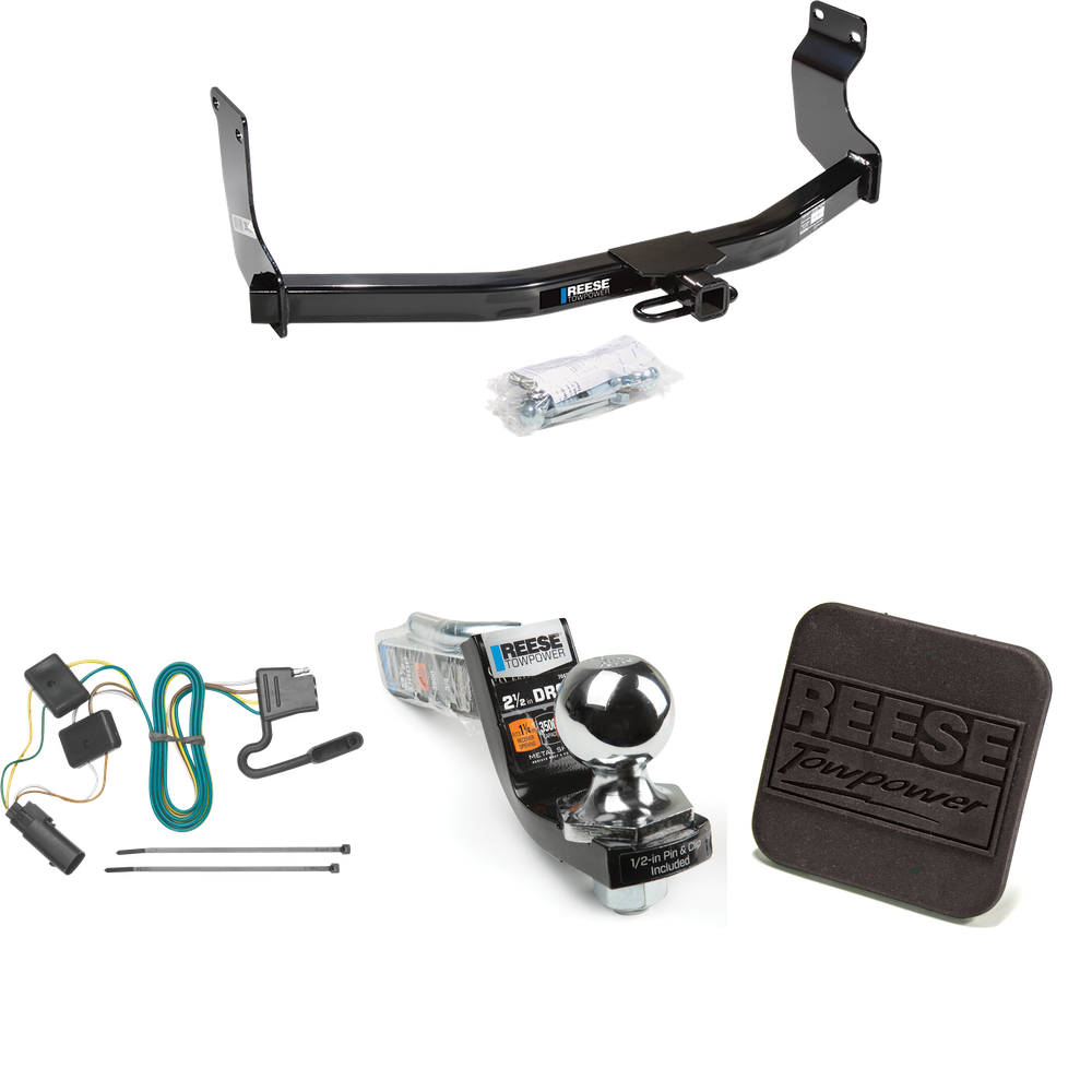 Fits 2008-2011 Mercury Mariner Trailer Hitch Tow PKG w/ 4-Flat Wiring Harness + Interlock Starter Kit w/ 2" Ball 2-1/2" Drop 2" Rise + Hitch Cover (For w/Factory Tow Package Models) By Reese Towpower