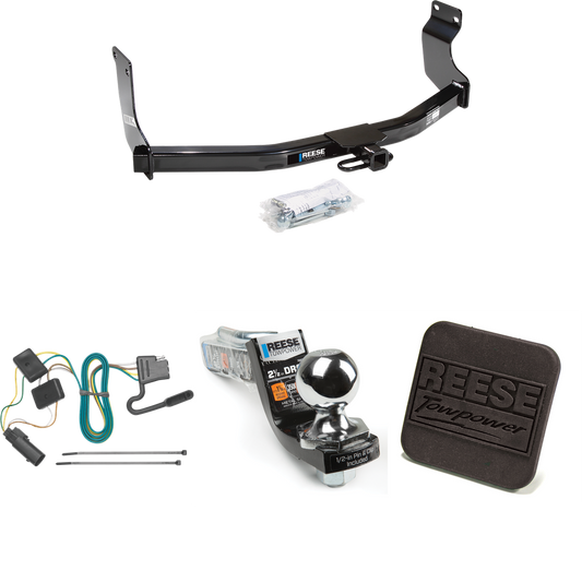 Fits 2008-2011 Mercury Mariner Trailer Hitch Tow PKG w/ 4-Flat Wiring Harness + Interlock Starter Kit w/ 2" Ball 2-1/2" Drop 2" Rise + Hitch Cover (For w/Factory Tow Package Models) By Reese Towpower