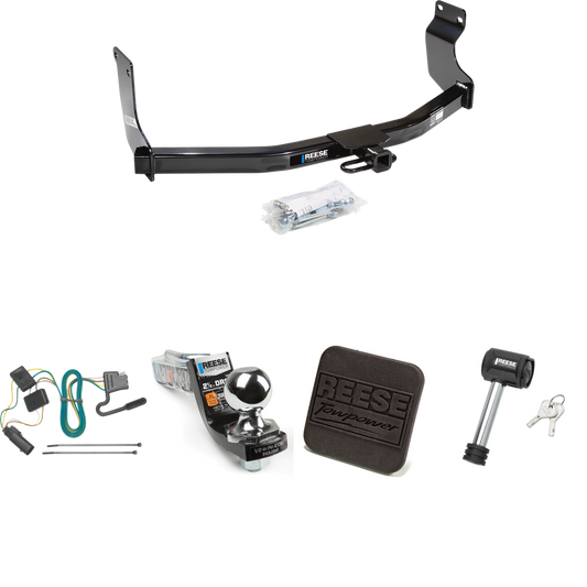 Fits 2008-2011 Mercury Mariner Trailer Hitch Tow PKG w/ 4-Flat Wiring Harness + Interlock Starter Kit w/ 2" Ball 2-1/2" Drop 2" Rise + Hitch Cover + Hitch Lock (For w/Factory Tow Package Models) By Reese Towpower