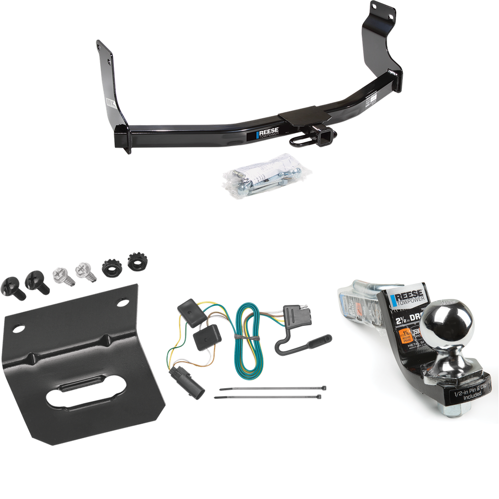 Fits 2008-2011 Mazda Tribute Trailer Hitch Tow PKG w/ 4-Flat Wiring Harness + Interlock Starter Kit w/ 2" Ball 2-1/2" Drop 2" Rise + Wiring Bracket (For w/Factory Tow Package Models) By Reese Towpower