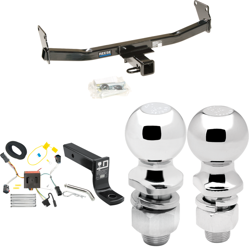 Fits 2011-2017 Jeep Compass Trailer Hitch Tow PKG w/ 4-Flat Wiring + Ball Mount w/ 4" Drop + 2" Ball + 2-5/16" Ball (For (Old Body Style) Models) By Reese Towpower