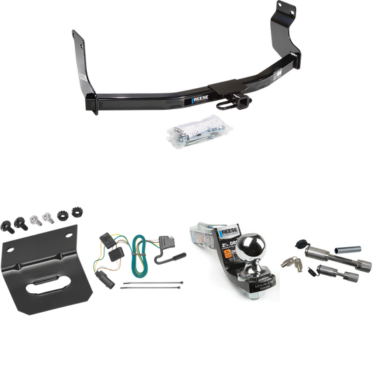 Fits 2008-2011 Mazda Tribute Trailer Hitch Tow PKG w/ 4-Flat Wiring Harness + Interlock Starter Kit w/ 2" Ball 2-1/2" Drop 2" Rise + Wiring Bracket + Dual Hitch & Coupler Locks (For w/Factory Tow Package Models) By Reese Towpower