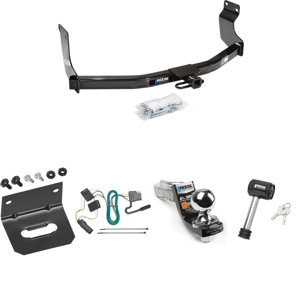 Fits 2008-2011 Mercury Mariner Trailer Hitch Tow PKG w/ 4-Flat Wiring Harness + Interlock Starter Kit w/ 2" Ball 2-1/2" Drop 2" Rise + Wiring Bracket + Hitch Lock (For w/Factory Tow Package Models) By Reese Towpower