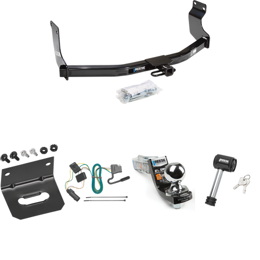 Fits 2008-2011 Mercury Mariner Trailer Hitch Tow PKG w/ 4-Flat Wiring Harness + Interlock Starter Kit w/ 2" Ball 2-1/2" Drop 2" Rise + Wiring Bracket + Hitch Lock (For w/Factory Tow Package Models) By Reese Towpower