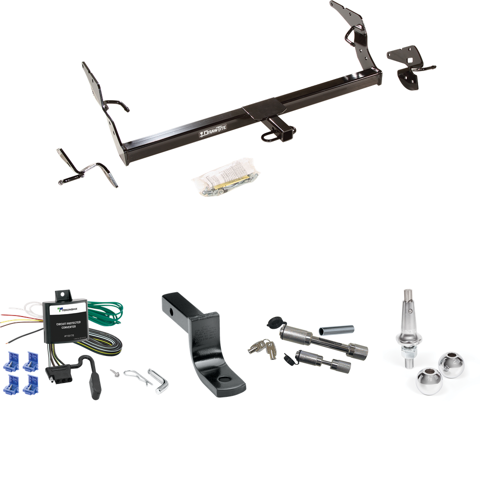 Se adapta al paquete de enganche de remolque Toyota Avalon 2005-2010 con arnés de cableado de 4 planos + barra de tracción + bolas intercambiables de 1-7/8" y 2" + enganche doble y cerraduras de acoplador de Draw-Tite