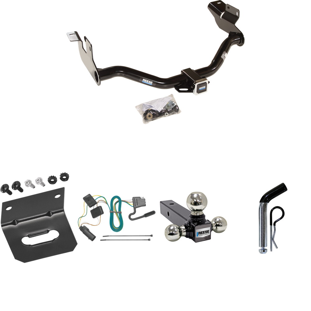 Fits 2008-2012 Ford Escape Trailer Hitch Tow PKG w/ 4-Flat Wiring Harness + Triple Ball Ball Mount 1-7/8" & 2" & 2-5/16" Trailer Balls + Pin/Clip + Wiring Bracket (For w/Factory Tow Package Models) By Reese Towpower