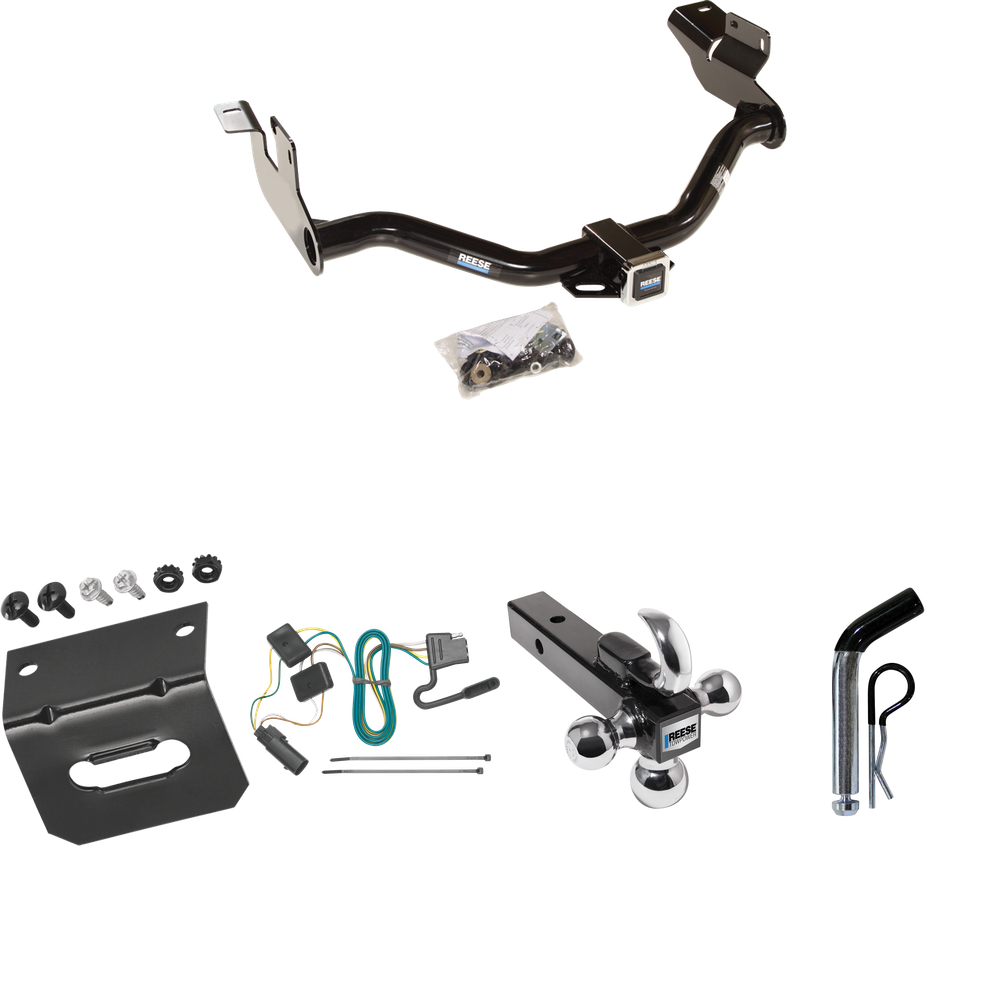 Fits 2008-2011 Mercury Mariner Trailer Hitch Tow PKG w/ 4-Flat Wiring Harness + Triple Ball Ball Mount 1-7/8" & 2" & 2-5/16" Trailer Balls w/ Tow Hook + Pin/Clip + Wiring Bracket (For w/Factory Tow Package Models) By Reese Towpower