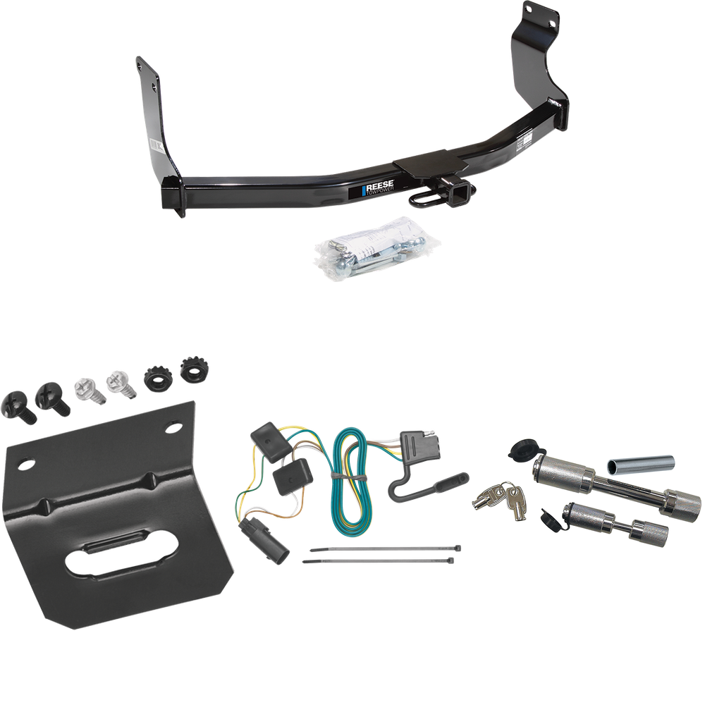 Se adapta al paquete de remolque con enganche para remolque Ford Escape 2008-2012 con arnés de cableado plano de 4 + soporte de cableado + enganche doble y cerraduras de acoplador (para modelos con paquete de remolque de fábrica) de Reese Towpower