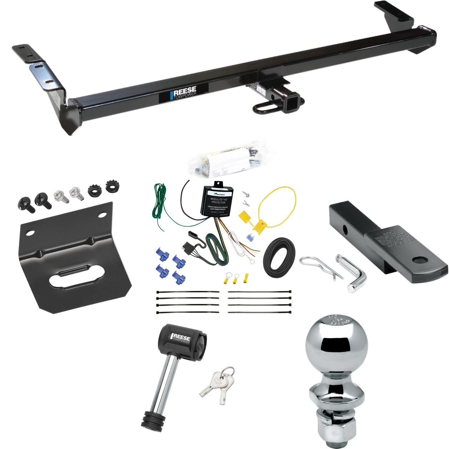 Fits 2000-2004 Toyota Avalon Trailer Hitch Tow PKG w/ 4-Flat Wiring Harness + Draw-Bar + 2" Ball + Wiring Bracket + Hitch Lock By Reese Towpower