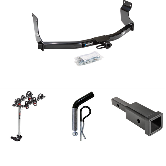 Fits 2005-2006 Mazda Tribute Trailer Hitch Tow PKG w/ Hitch Adapter 1-1/4" to 2" Receiver + 1/2" Pin & Clip + 4 Bike Carrier Rack By Reese Towpower