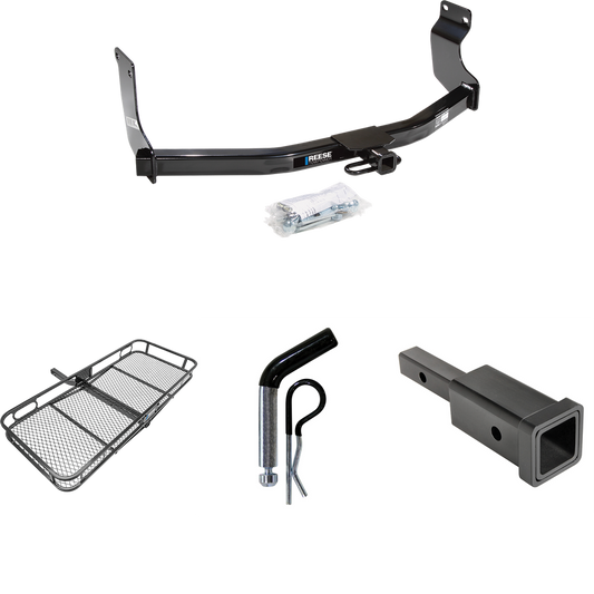 Fits 2005-2011 Mercury Mariner Trailer Hitch Tow PKG w/ Hitch Adapter 1-1/4" to 2" Receiver + 1/2" Pin & Clip + 60" x 24" Cargo Carrier Rack By Reese Towpower