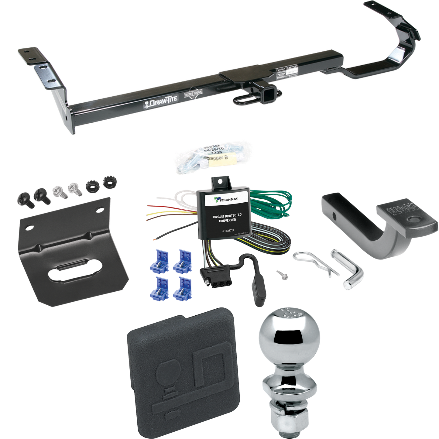 Fits 1999-2003 Toyota Solara Trailer Hitch Tow PKG w/ 4-Flat Wiring Harness + Draw-Bar + 2" Ball + Wiring Bracket + Hitch Cover By Draw-Tite