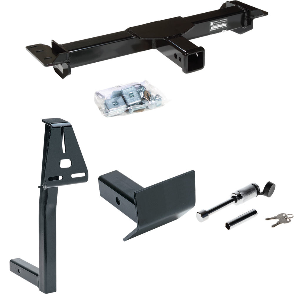 Fits 1992-1999 Chevrolet Suburban C1500 Front Mount Trailer Hitch Tow PKG w/ Spare Tire Carrier + Skid Shield + Hitch Lock By Draw-Tite