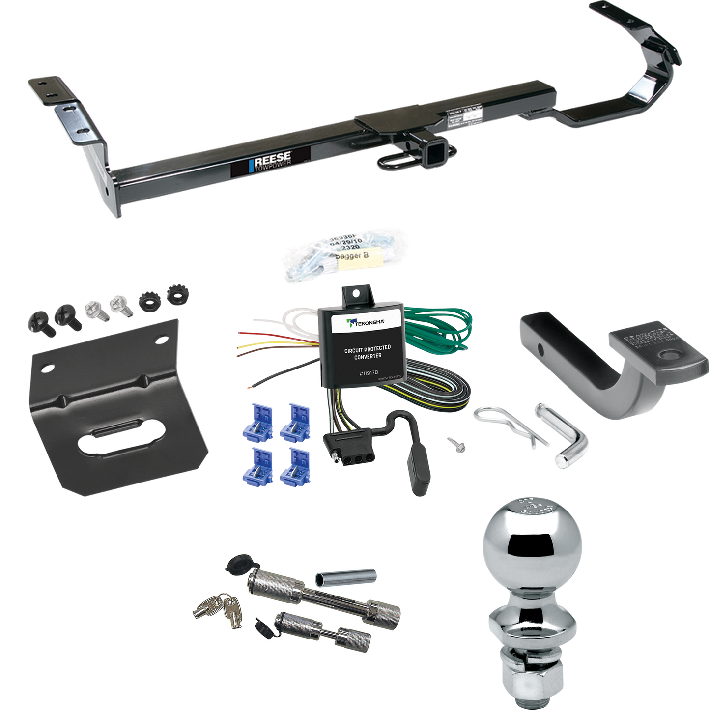 Fits 1997-2001 Toyota Camry Trailer Hitch Tow PKG w/ 4-Flat Wiring Harness + Draw-Bar + 2" Ball + Wiring Bracket + Dual Hitch & Coupler Locks (For Sedan Models) By Reese Towpower