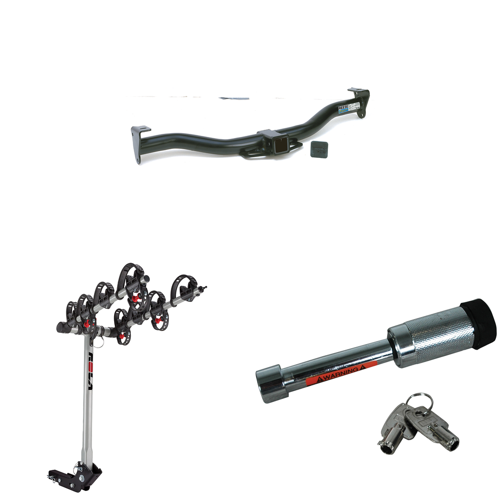 Se adapta al paquete de enganche de remolque Mercury Mountaineer 1997-2001 con portabicicletas para 4 bicicletas + bloqueo de enganche de Reese Towpower