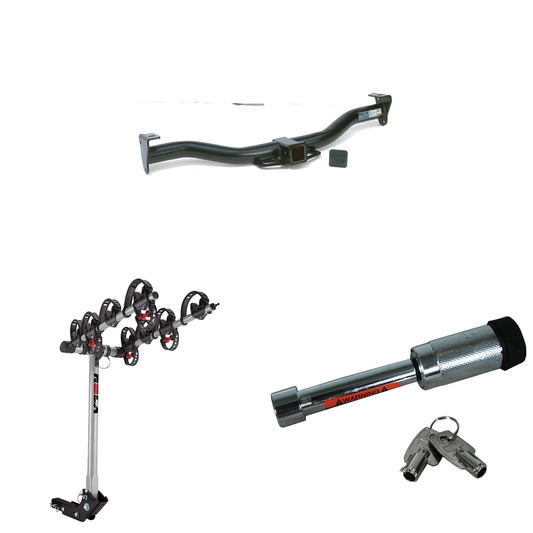 Se adapta al paquete de enganche de remolque Mercury Mountaineer 1997-2001 con portabicicletas para 4 bicicletas + bloqueo de enganche de Reese Towpower