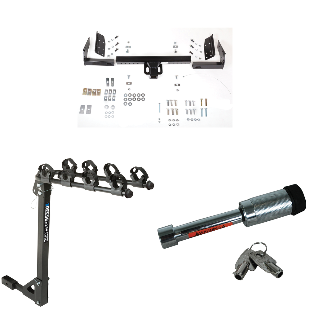 Fits 1983-1984 GMC S15 Trailer Hitch Tow PKG w/ 4 Bike Carrier Rack + Hitch Lock (For w/Standard Bed & Step Bumper Models) By Reese Towpower