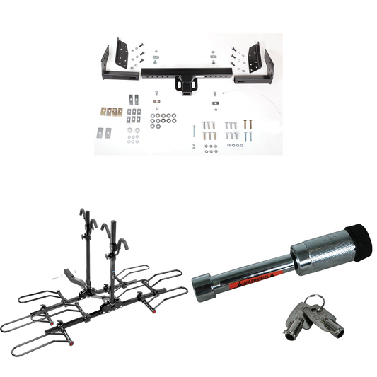 Fits 1983-1997 Chevrolet S10 Trailer Hitch Tow PKG w/ 4 Bike Plaform Style Carrier Rack + Hitch Lock (For w/Standard Bed & Step Bumper Models) By Reese Towpower