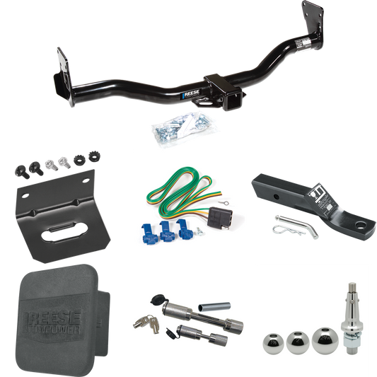 Fits 1995-2002 GMC Jimmy Trailer Hitch Tow PKG w/ 4-Flat Wiring + Ball Mount w/ 2" Drop + Interchangeable Ball 1-7/8" & 2" & 2-5/16" + Wiring Bracket + Dual Hitch & Coupler Locks + Hitch Cover By Reese Towpower