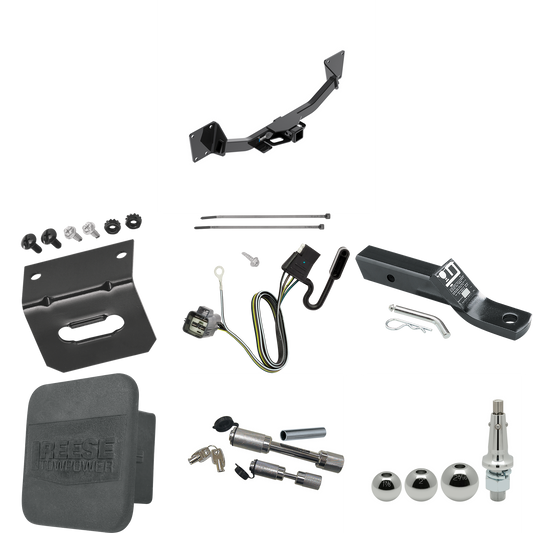 Fits 2019-2023 Chevrolet Blazer Trailer Hitch Tow PKG w/ 4-Flat Wiring + Ball Mount w/ 2" Drop + Interchangeable Ball 1-7/8" & 2" & 2-5/16" + Wiring Bracket + Dual Hitch & Coupler Locks + Hitch Cover By Reese Towpower