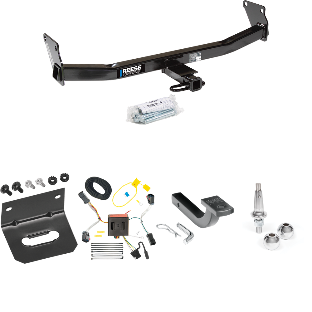 Fits 2011-2017 Jeep Compass Trailer Hitch Tow PKG w/ 4-Flat Wiring Harness + Draw-Bar + Interchangeable 1-7/8" & 2" Balls + Wiring Bracket (For (Old Body Style) Models) By Reese Towpower