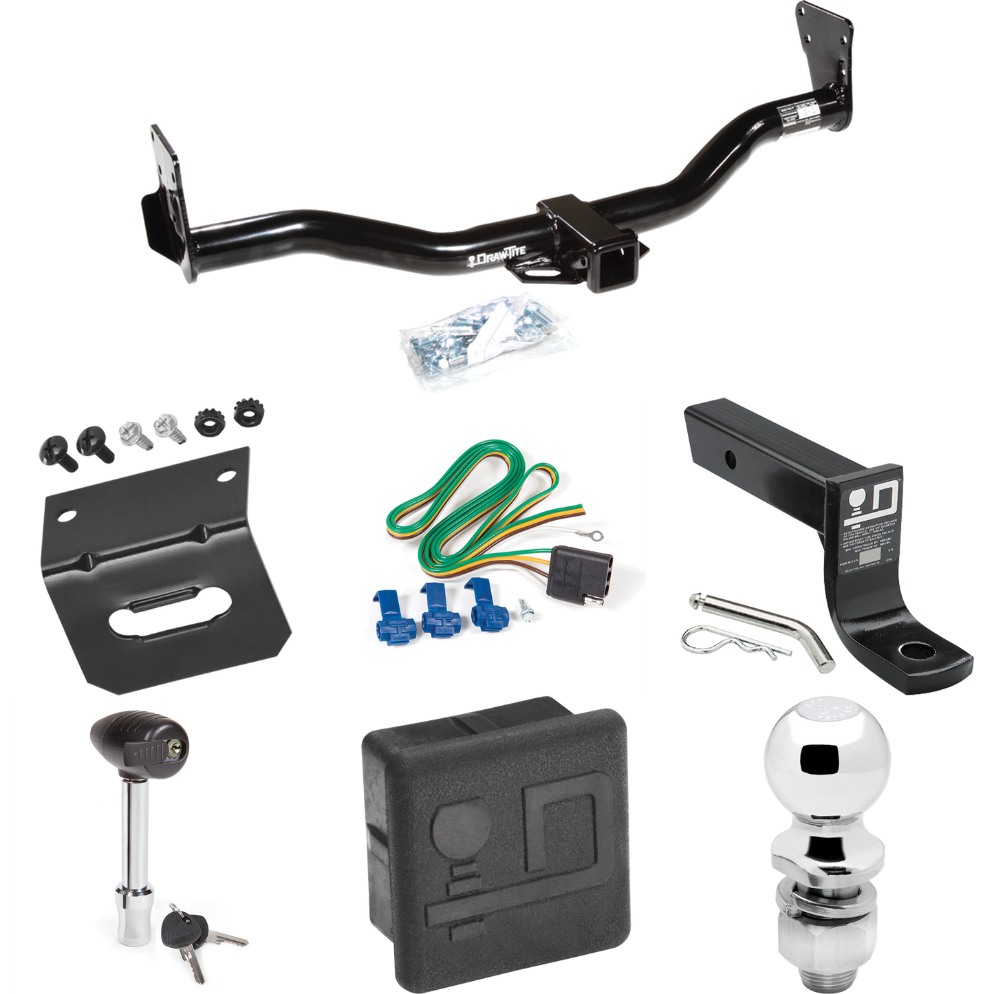 Fits 1996-2001 Oldsmobile Bravada Trailer Hitch Tow PKG w/ 4-Flat Wiring + Ball Mount w/ 4" Drop + 2" Ball + Wiring Bracket + Hitch Lock + Hitch Cover By Draw-Tite