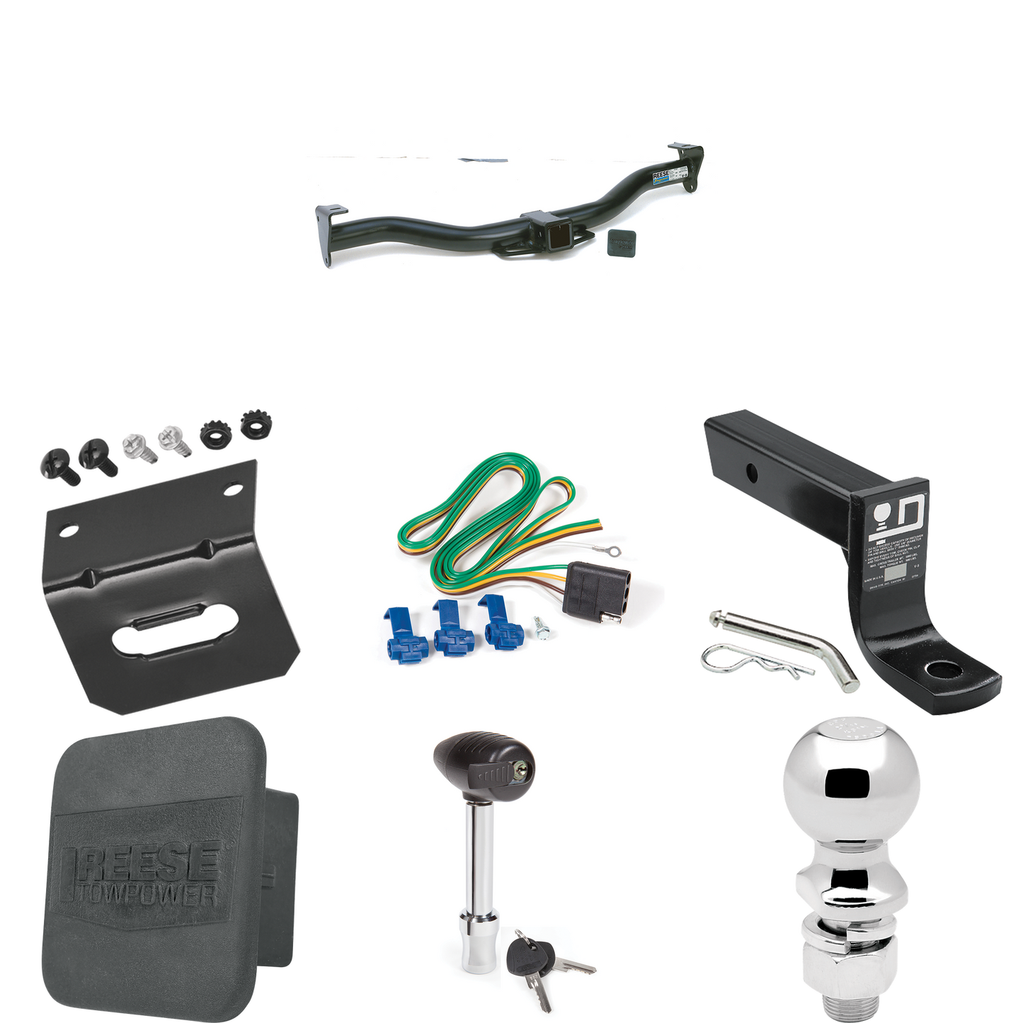 Fits 1996-1999 Chevrolet Express 1500 Trailer Hitch Tow PKG w/ 4-Flat Wiring + Ball Mount w/ 4" Drop + 2-5/16" Ball + Wiring Bracket + Hitch Lock + Hitch Cover By Reese Towpower