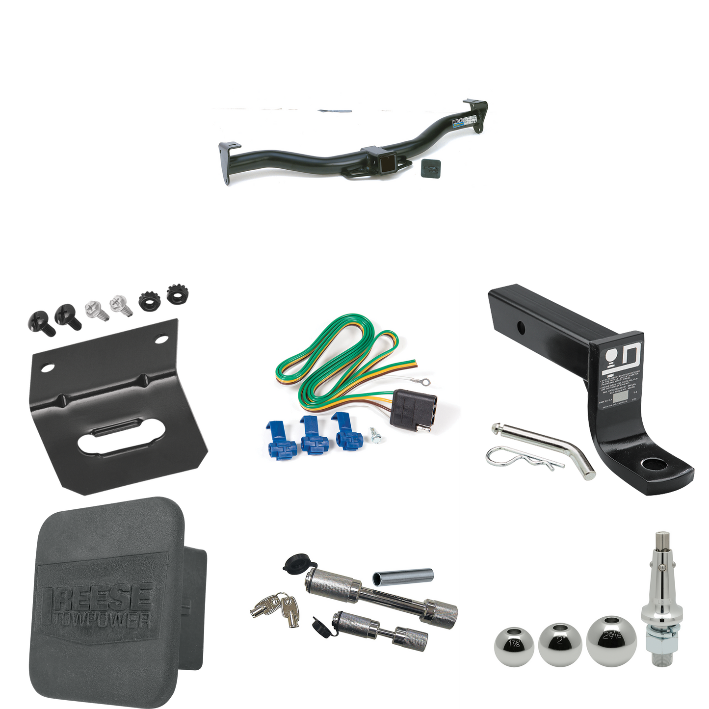 Fits 1999-2001 Chevrolet Blazer Trailblazer Trailer Hitch Tow PKG w/ 4-Flat Wiring + Ball Mount w/ 4" Drop + Interchangeable Ball 1-7/8" & 2" & 2-5/16" + Wiring Bracket + Dual Hitch & Coupler Locks + Hitch Cover By Reese Towpower