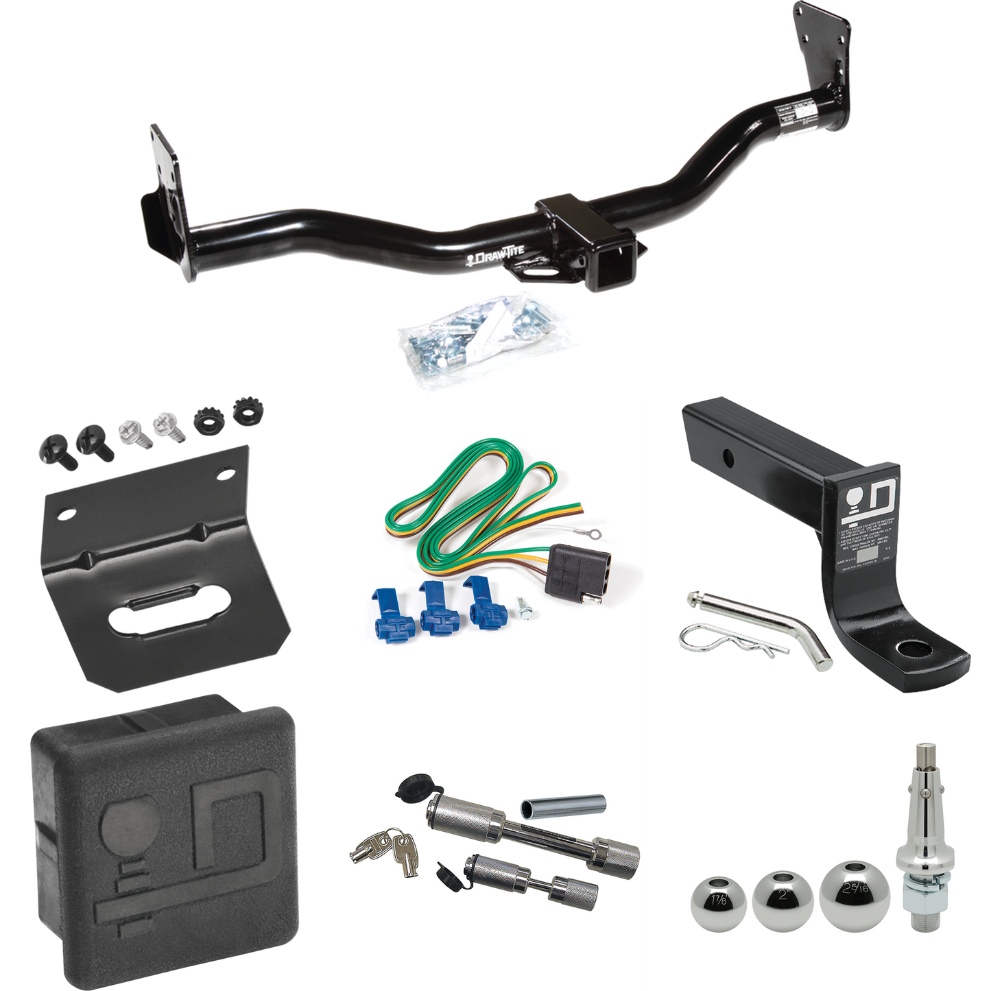 Fits 1996-2001 Oldsmobile Bravada Trailer Hitch Tow PKG w/ 4-Flat Wiring + Ball Mount w/ 4" Drop + Interchangeable Ball 1-7/8" & 2" & 2-5/16" + Wiring Bracket + Dual Hitch & Coupler Locks + Hitch Cover By Draw-Tite