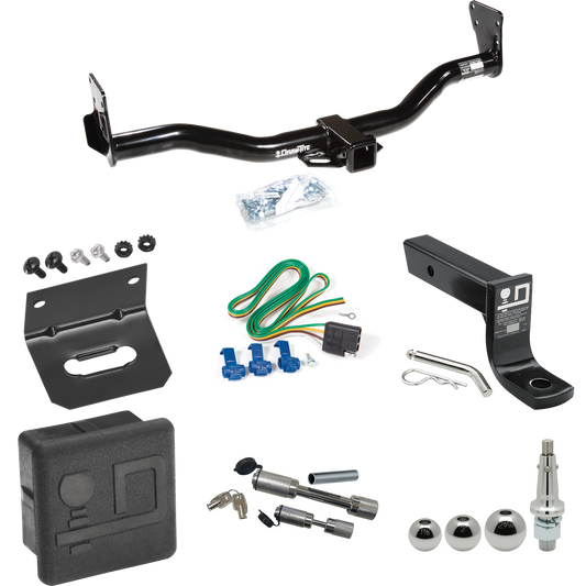 Fits 1996-2001 Oldsmobile Bravada Trailer Hitch Tow PKG w/ 4-Flat Wiring + Ball Mount w/ 4" Drop + Interchangeable Ball 1-7/8" & 2" & 2-5/16" + Wiring Bracket + Dual Hitch & Coupler Locks + Hitch Cover By Draw-Tite