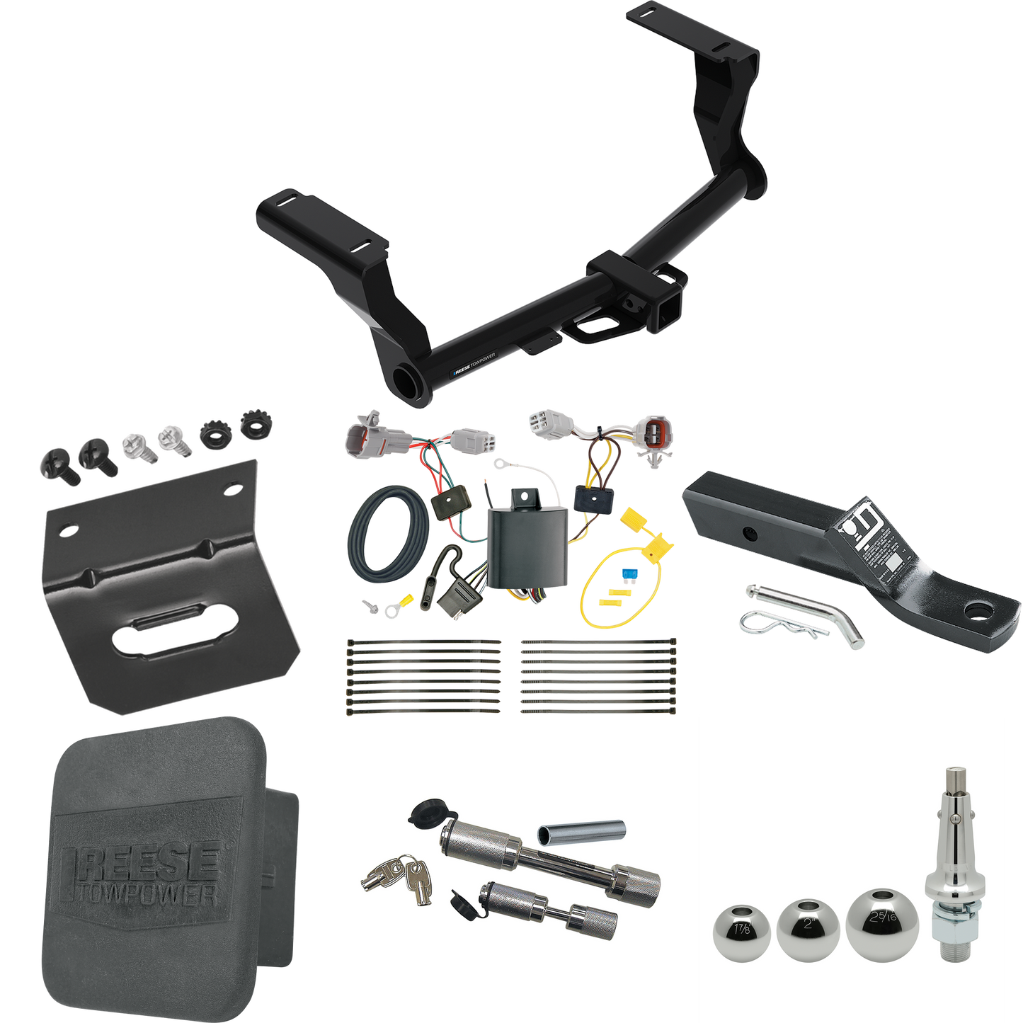 Fits 2018-2022 Subaru Impreza Trailer Hitch Tow PKG w/ 4-Flat Wiring + Ball Mount w/ 2" Drop + Interchangeable Ball 1-7/8" & 2" & 2-5/16" + Wiring Bracket + Dual Hitch & Coupler Locks + Hitch Cover (For Wagon, Except WRX STi & w/Quad Exhaust Outlets