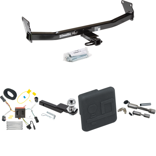 Fits 2011-2017 Jeep Compass Trailer Hitch Tow PKG w/ 4-Flat Wiring Harness + Interlock Starter Kit w/ 2" Ball 1-1/4" Drop 3/4" Rise + Hitch Cover + Dual Hitch & Coupler Locks (For (Old Body Style) Models) By Draw-Tite