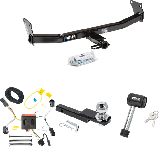 Fits 2011-2017 Jeep Compass Trailer Hitch Tow PKG w/ 4-Flat Wiring Harness + Interlock Starter Kit w/ 2" Ball 1-1/4" Drop 3/4" Rise + Hitch Lock (For (Old Body Style) Models) By Reese Towpower