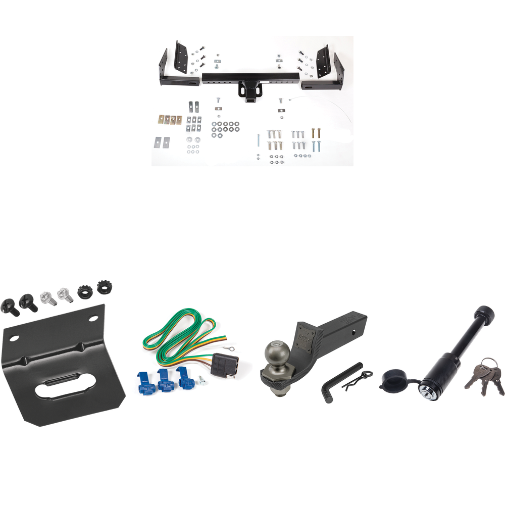 Se adapta al paquete de remolque de enganche para camioneta GMC Savana 1996-1999 con cableado de 4 planos + kit de inicio táctico de enclavamiento con caída de 2" y bola de 2" + bloqueo táctico de hueso de perro + soporte de cableado de Reese Towpower