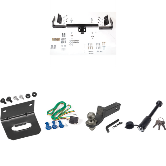 Se adapta al paquete de remolque de enganche para camioneta GMC Savana 1996-1999 con cableado de 4 planos + kit de inicio táctico de enclavamiento con caída de 2" y bola de 2" + bloqueo táctico de hueso de perro + soporte de cableado de Reese Towpower