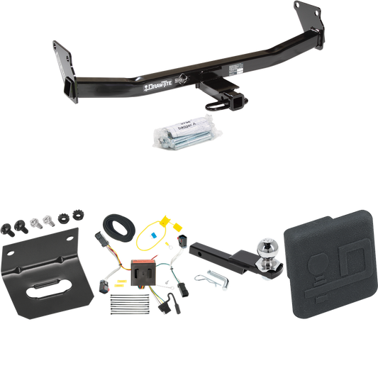 Fits 2011-2017 Jeep Compass Trailer Hitch Tow PKG w/ 4-Flat Wiring Harness + Interlock Starter Kit w/ 2" Ball 1-1/4" Drop 3/4" Rise + Wiring Bracket + Hitch Cover (For (Old Body Style) Models) By Draw-Tite