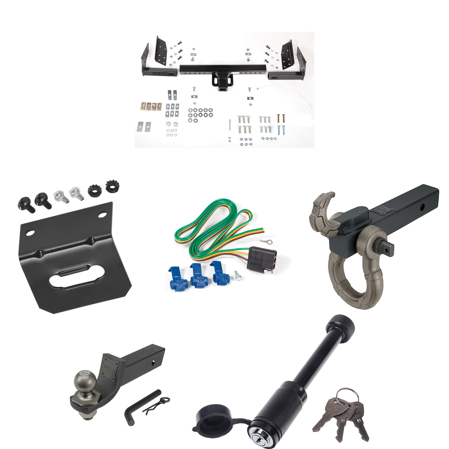 Fits 1992-1994 Chevrolet Suburban Trailer Hitch Tow PKG w/ 4-Flat Wiring + Interlock Tactical Starter Kit w/ 2" Drop & 2" Ball + Tactical Hook & Shackle Mount + Tactical Dogbone Lock + Wiring Bracket By Reese Towpower