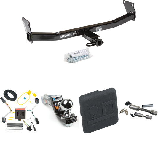 Fits 2011-2017 Jeep Compass Trailer Hitch Tow PKG w/ 4-Flat Wiring Harness + Interlock Starter Kit w/ 2" Ball 2-1/2" Drop 2" Rise + Hitch Cover + Dual Hitch & Coupler Locks (For (Old Body Style) Models) By Draw-Tite