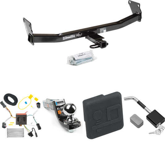 Fits 2011-2017 Jeep Compass Trailer Hitch Tow PKG w/ 4-Flat Wiring Harness + Interlock Starter Kit w/ 2" Ball 2-1/2" Drop 2" Rise + Hitch Cover + Hitch Lock (For (Old Body Style) Models) By Draw-Tite