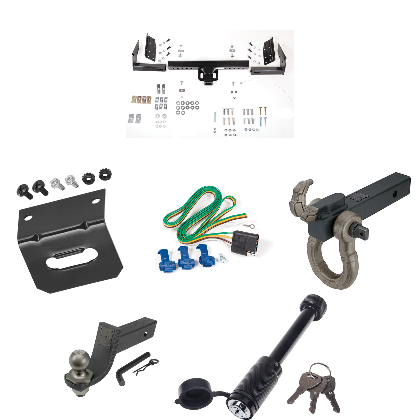 Fits 2004-2004 Ford Ranger Trailer Hitch Tow PKG w/ 4-Flat Wiring + Interlock Tactical Starter Kit w/ 3-1/4" Drop & 2" Ball + Tactical Hook & Shackle Mount + Tactical Dogbone Lock + Wiring Bracket (Excludes: Flareside or w/Rear Fascia Models) By Rees