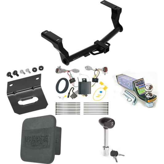 Fits 2018-2022 Subaru Impreza Trailer Hitch Tow PKG w/ 4-Flat Wiring + Starter Kit Ball Mount w/ 2" Drop & 1-7/8" Ball + Wiring Bracket + Hitch Lock + Hitch Cover (For Wagon, Except WRX STi & w/Quad Exhaust Outlets Models) By Reese Towpower