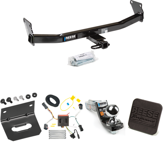 Fits 2011-2017 Jeep Compass Trailer Hitch Tow PKG w/ 4-Flat Wiring Harness + Interlock Starter Kit w/ 2" Ball 2-1/2" Drop 2" Rise + Wiring Bracket + Hitch Cover (For (Old Body Style) Models) By Reese Towpower