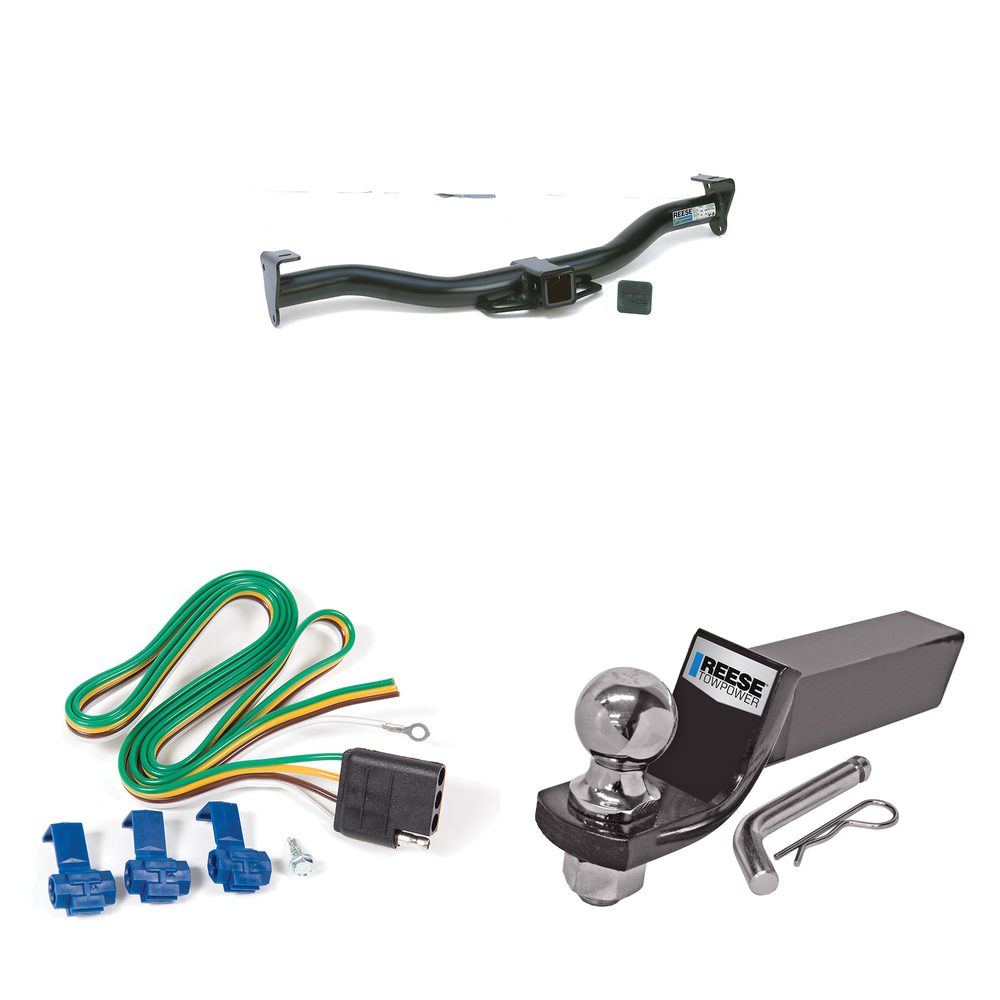 Fits 2009-2012 Ford E-250 Econoline Trailer Hitch Tow PKG w/ 4-Flat Wiring + Starter Kit Ball Mount w/ 2" Drop & 2" Ball (For (Prepped Class II Tow Package) Models) By Reese Towpower