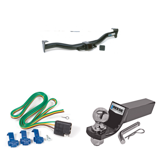 Fits 2009-2012 Ford E-250 Econoline Trailer Hitch Tow PKG w/ 4-Flat Wiring + Starter Kit Ball Mount w/ 2" Drop & 2" Ball (For (Prepped Class II Tow Package) Models) By Reese Towpower