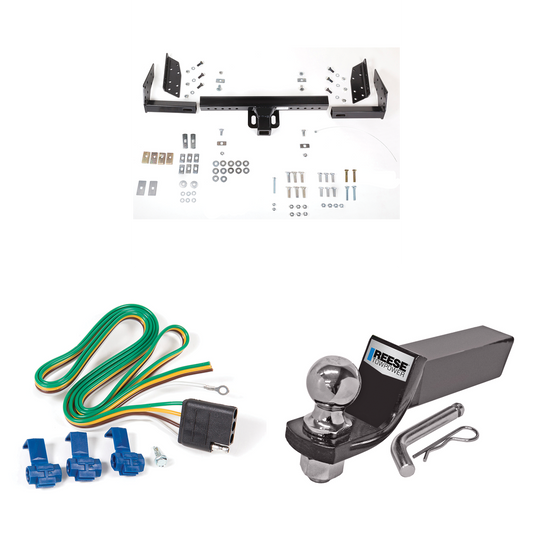 Fits 1985-1994 GMC S15 & Sonoma Trailer Hitch Tow PKG w/ 4-Flat Wiring + Starter Kit Ball Mount w/ 2" Drop & 2" Ball (For w/Standard Bed & Step Bumper Models) By Reese Towpower