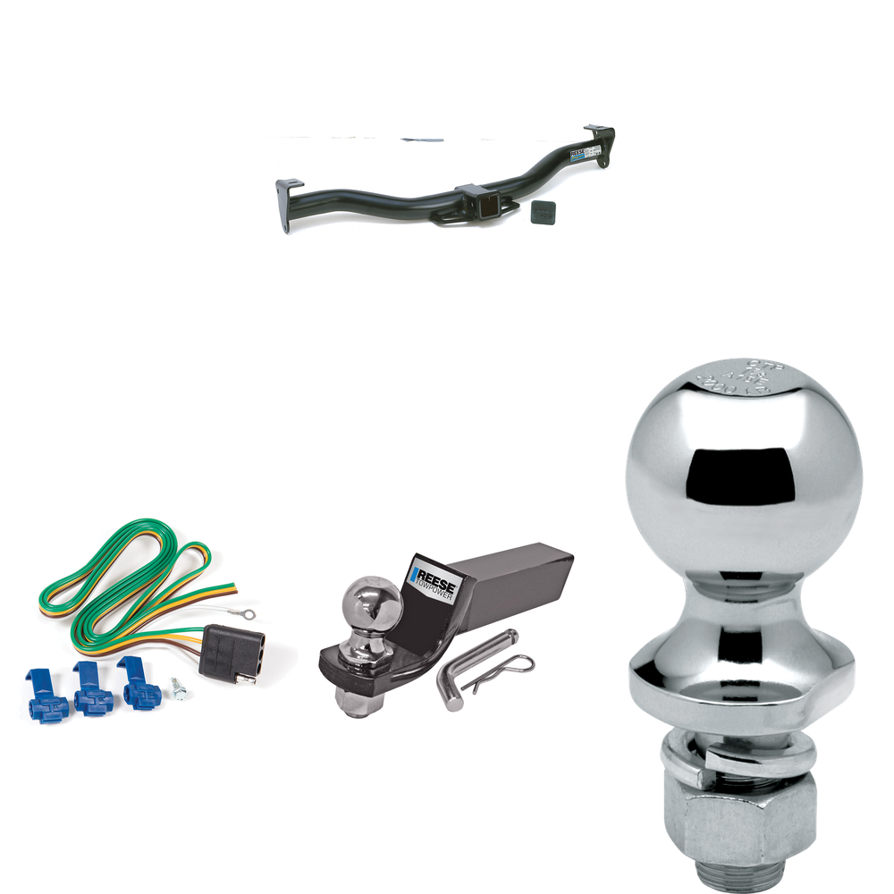 Fits 2009-2012 Ford E-250 Econoline Trailer Hitch Tow PKG w/ 4-Flat Wiring + Starter Kit Ball Mount w/ 2" Drop & 2" Ball + 1-7/8" Ball (For (Prepped Class II Tow Package) Models) By Reese Towpower