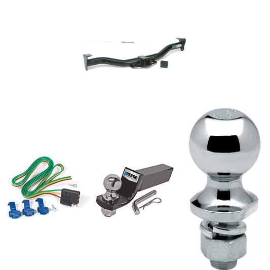 Fits 2009-2012 Ford E-250 Econoline Trailer Hitch Tow PKG w/ 4-Flat Wiring + Starter Kit Ball Mount w/ 2" Drop & 2" Ball + 1-7/8" Ball (For (Prepped Class II Tow Package) Models) By Reese Towpower